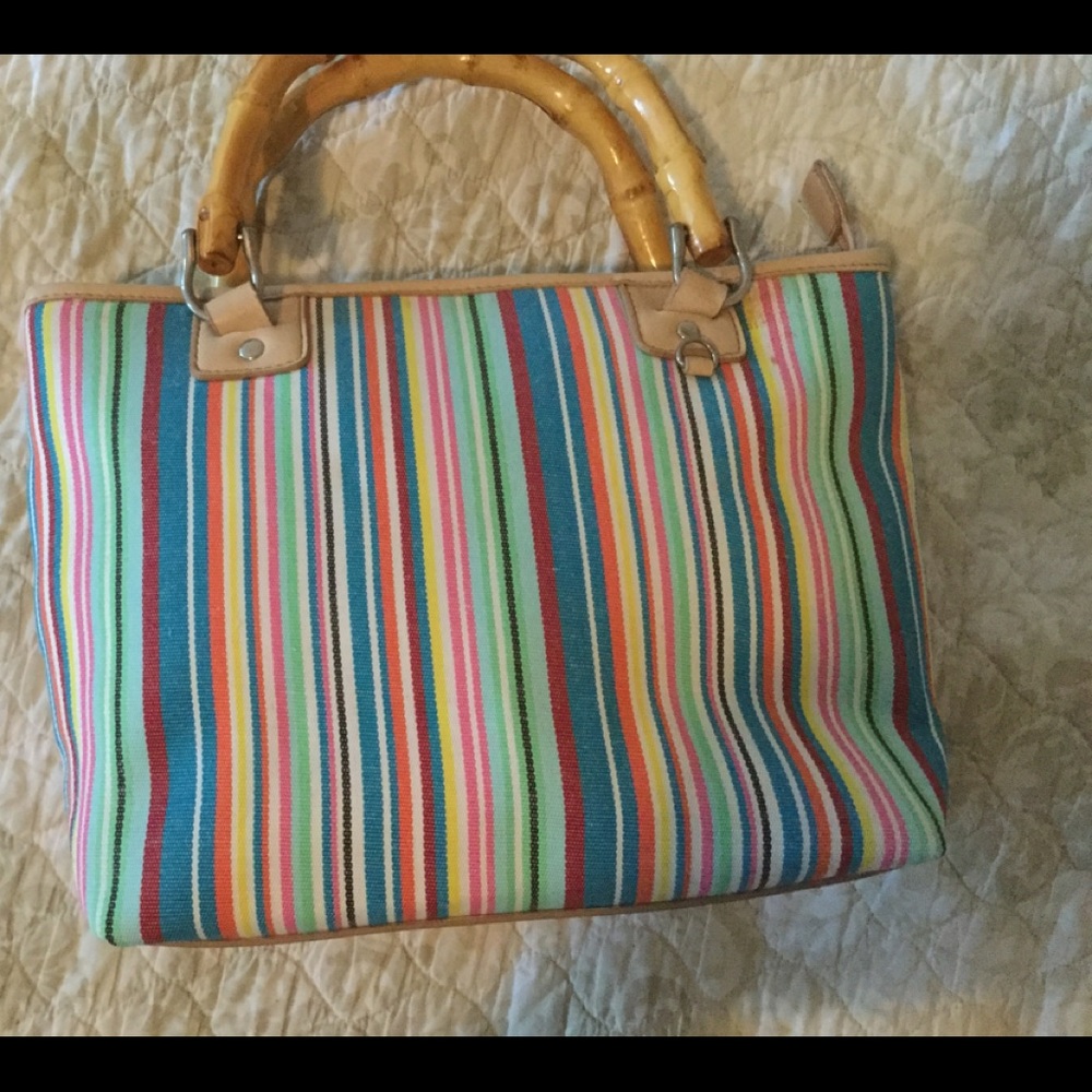 Relic Bamboo Handle Canvas Multicolored Handbag - image 1